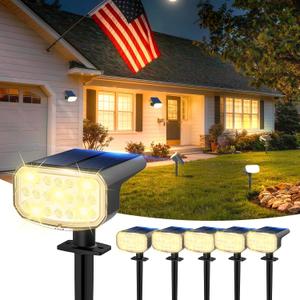 Solar Lights Outdoor Waterproof IP65, Super Bright LED with Lens, 3000K 2 Lighting Modes, Solar Powered Yard Garden Solar Spot Lights for Outside Landscape Auto On/Off -6 Pack