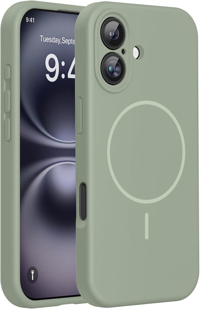 Miracase Compatible with iPhone 16 Case, [Soft Anti-Scratch Microfiber Lining], Compatible with MagSafe, Liquid Silicone Case Shockproof Drop Protection Phone Case for 16,Patina Green