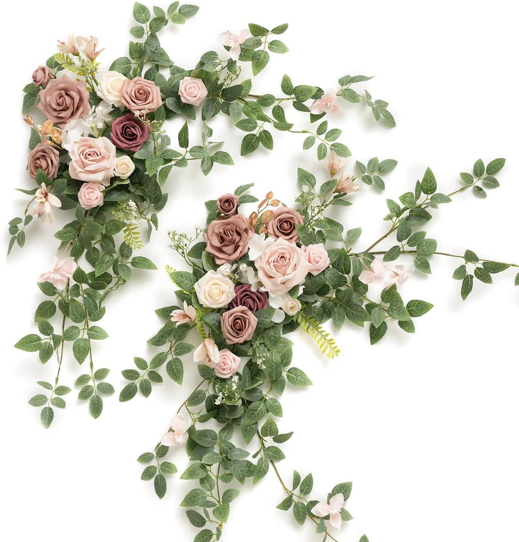 Ling's moment 2PCS Dusty Rose Arch Flowers Artificial Floral Swags Wedding Centerpieces Faux Flower Garland Greenery Arrangements for Engagement Party Sweetheart Table Decor Welcome Signs Wall