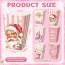 Gueevin 60 Pcs Christmas Popcorn Boxes Pink Santa Claus Treat Boxes Candy Cookie Holder Container for Christmas Party Favors Supplies Decorations