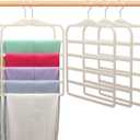 Closet Organizers and Storage, 5 Pack Velvet Pants-Hangers-Space-Saving, Non Silp 5 Tier Organization-and-Storage Clothes-Hanger for College-Dorm-Room-Essentials, Closet-Organizer for Jeans Scarf Hanger (White)