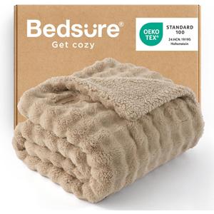Bedsure Bubble Sherpa Blanket Twin Size for Bed - Faux Fur Fuzzy Fleece Thick Warm Blanket for Winter, GentleSoft Cozy Plush Throw Gift for Women, Room Decor, Beige, 60x80 Inches