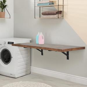 Houseables Wall Mounted Desk, Murphy Desk, Wall Mounted Folding Table, Laundry Folding Table, Fold Down Work Bench, Foldable Mount Station, Floating Bar, Hanging, Dining Room, Kitchen, 48 x 16, Brown