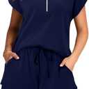 KISSMODA Two Piece Sets for Women Sweatsuit Casual Tracksuits Short Sleeve Tops and Shorts 2025 Lounge Outfits (Blue, L)