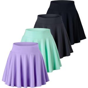 Real Essentials 4 Pack: Women's Basic Casual Stretchy Mini Skirt - Skater A-Line Flowy Flared (L)