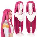 Repnalm Short Black Purple Cosplay Wig with 2 Buns for Women Halloween Party Costume (Black purple)