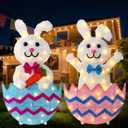 Outdoor Easter Decorations Yard Decor, Set of 2 Lighted Metal Bunny, 35 Inch Wide, Lights Plug in LEDs for Porch Lawn Garden Holiday Displays