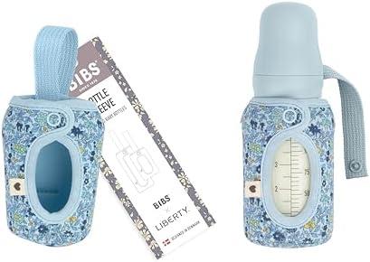 BIBS x Liberty Baby Bottle Cover Small 110ml - Neoprene Protective Cover for BIBS Bottles - Liberty Print Design, Small, Charmomile Lawn Baby Blue