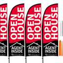 MESIXI 8.2 ft Open House Flags Signs for Real Estate Agents Advertising Supplies, Feather Flag with Pole Kit and Ground Stake, Yard Sign Banner Flagpole Posts for Opening Businesses Outside Red