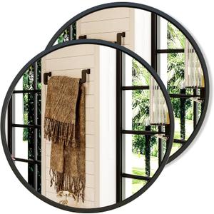 Growsun 24'' Black Round Mirror, Circle Wall Mirror for Bathroom Vanity, Entryway Living Room with Metal Frame for Home Decor, 2 Pack