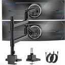 monTEK 17-57 Inch Dual Ultrawide Monitor Arm for Up to 59.4lbs Screen, Aluminum Heavy-Duty Gas Spring Vertical Stackable Curved Screen Adjustable Monitor Stand,75/100mm Vesa Mount, Black (with USB)