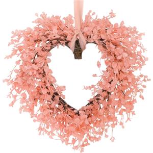 Aneco Valentines Day Heart Wreath 18 Inch Pink Artificial Floral Wreath with Ribbon Door Wall Window Hanging Decor for Wedding Anniversary Holiday
