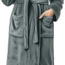 NY Threads Premium Womens Robe, Plush Fleece Long Bath Robe for Women, Fluffy Soft Women's Bathrobe (Medium, Dark Grey)