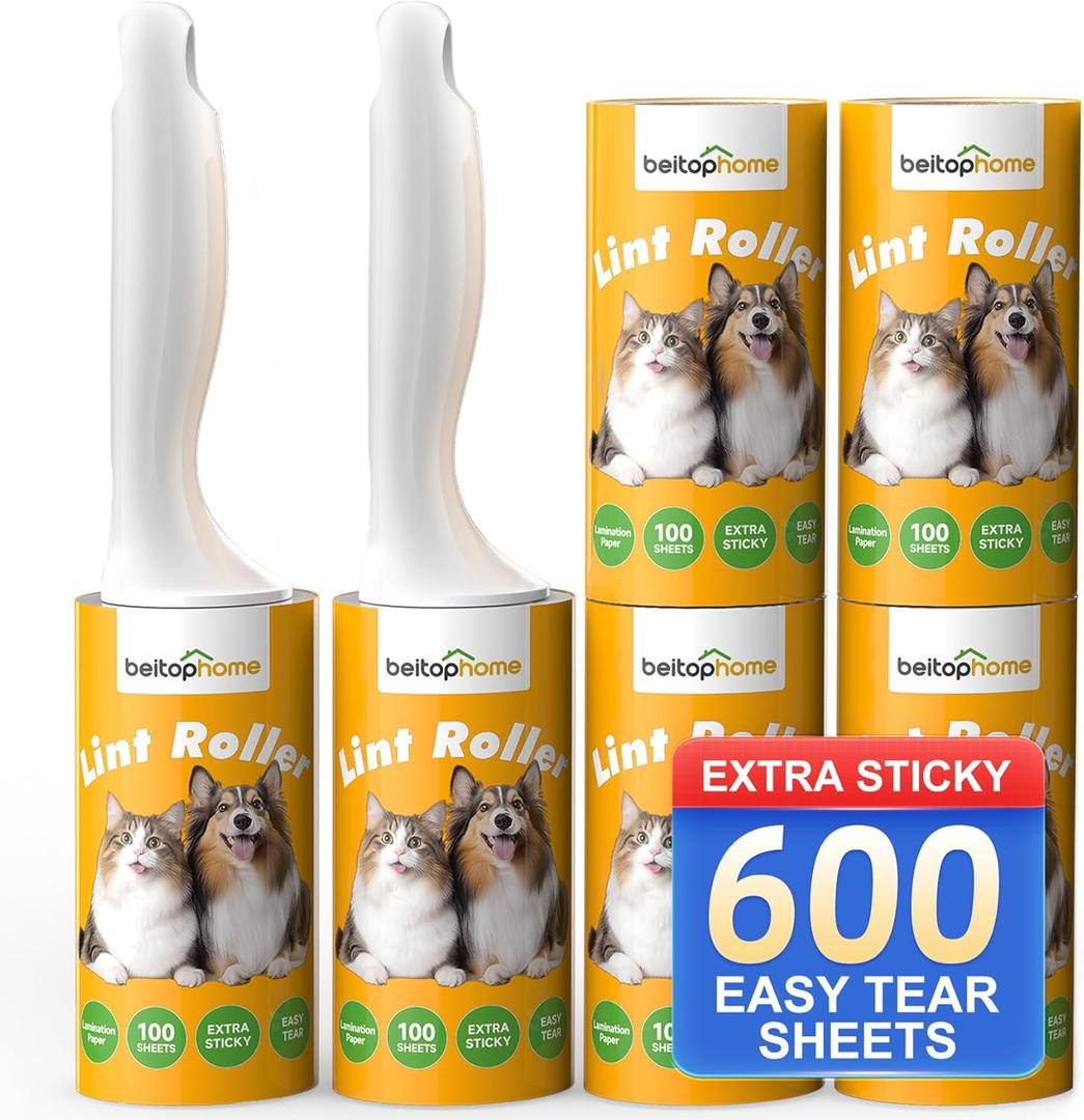 Extra Sticky Lint Roller for Pet Hair, 600 Sheets with 2 Reinforced Handles, Heavy Duty Lint Roller for Clothes, Couch, Furniture & Car