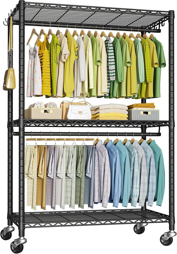 P3 Plus Heavy Duty Garment Rack with Wheels, Freestanding Portable Closet Racks 45" W x 14" D x 78.5" H, Max Load 480 LBS