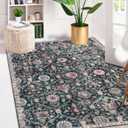 Lahome Moroccan Trellis Washable Small Area Rug, 3x5 Black Rug for Bedroom Living Room, Non-Slip Oriental Accent Throw Carpet for Kitchen Office Entryway Bathroom Office, Black/Multi