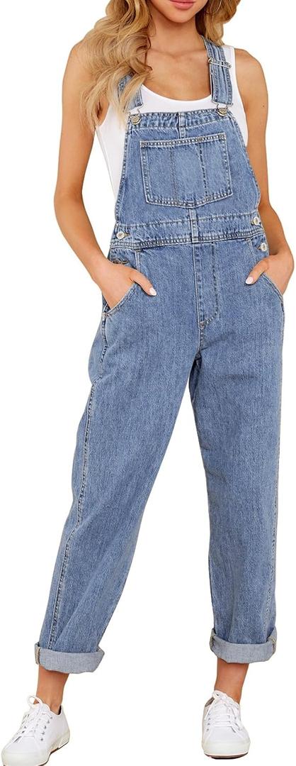 luvamia Women's Casual Stretch Adjustable Denim Bib Overalls Jeans Pants Jumpsuits (Blue, S)