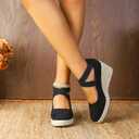 Womens Espadrilles Sandals, Closed Toe Platform for Women Slip on Elastic Ankle Strap Casual Comfortable Wedge Sandals (Black)