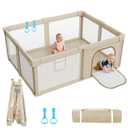 Foldable Baby Playpen: 71 x 59 Super Large Playpen for Babies and Toddlers - Portable Play Pen for Babies with Breathable Mesh & 2 Pulling Handle - Baby Play Yard for Outdoor & Indoor