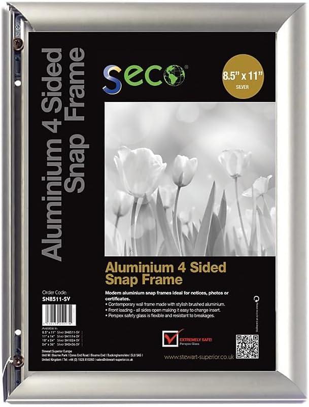 Front Load Easy Open Snap Frame Poster/Picture Frame 8.5 x 11 Inches, Silver Metal Frame (SN8511-SV)