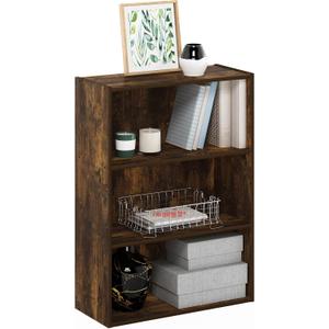 Furinno PASIR Book Shelf, 3-Tier Bookshelf, Storage Shelves Bookcase, 9.7 x 23.7 x 31.5, for Living Room, Bedroom, Home Office, Amber Pine