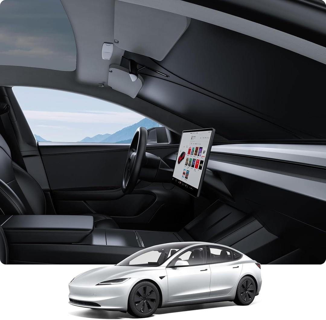 BASENOR 2026 Tesla Model Y/ 3 Windshield Sunshade, [Nano Ice Crystal] Folding Front Window Sun Shade Cover Heat UV Protection Visor Model Y/ 3 Accessories 2017-2026 (Standard/ Premium/ Performance)