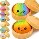 2PCS Rainbow Dumpling Squishies Toys with Food Steamer,Colorful Squeeze Dough Fidget Sensory Stress Balls,Stretchy Hand Desk Toys for Stress Relief Squishies Dumpling Gifts