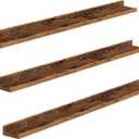 HOOBRO Floating Shelves, Wall Shelf Set of 3, 47.2 Inches Hanging Shelf with Raised Edge and Invisible Brackets, for Bathroom, Bedroom, Kitchen, Office, Living Room Decor, Rustic Brown BF92BJ01
