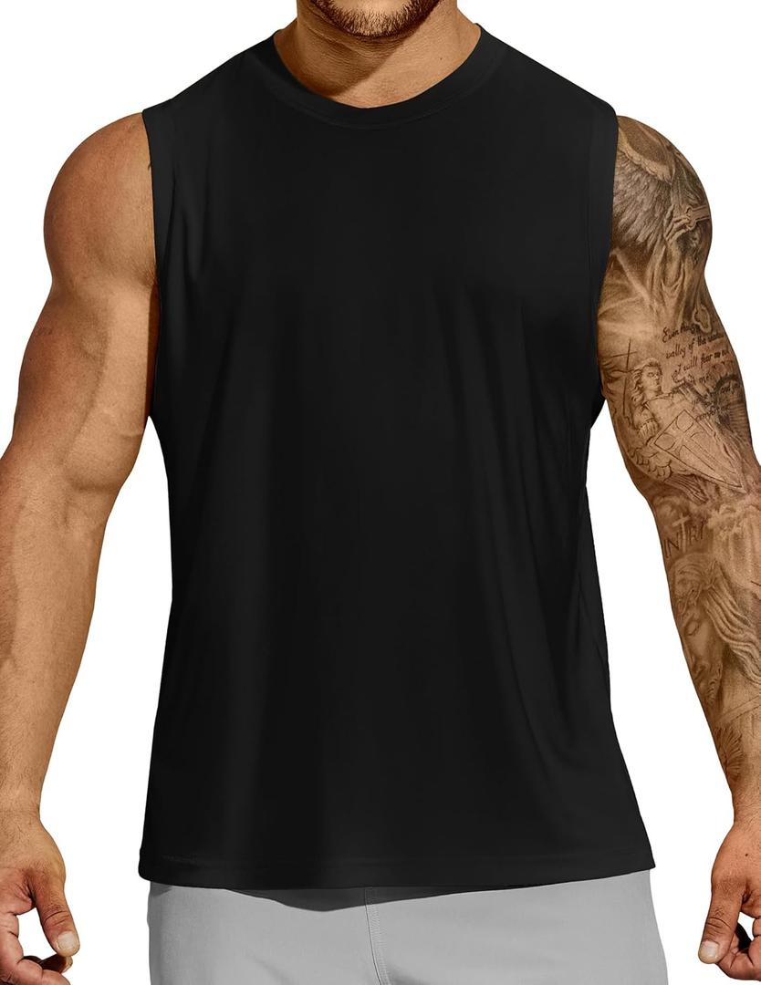 MIER Mens Workout Tank Tops Quick Dry Sleeveless UPF 50+ Muscle Tee Shirts for Athletic Gym Running Swim Beach Training (Medium, Black)