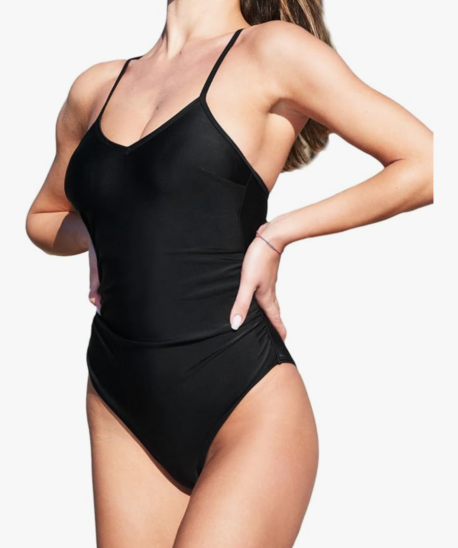 Women's One Piece Swimsuits Bathing Suits Cutout V Neck Tummy Control Adjustable Straps O Ring, Size Medium