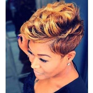 BeiSD Short Black Wig with Mixed Brown Bangs Natural Short Haircuts for Women Synthetic Short Wigs for Black Women (7318)