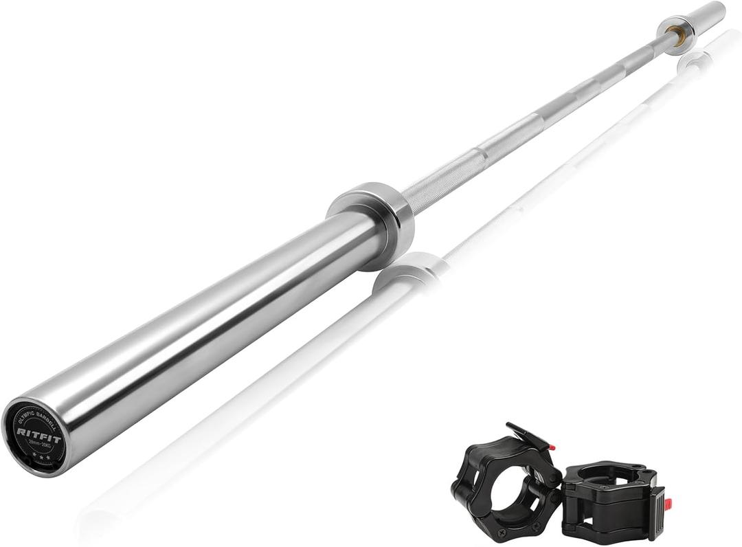 RITFIT 7FT Olympic Barbell for Strength and Weightlifting Training - 2 Inch Olympic Bar for Squat, Deadlift, Bench Press, Curl, Overhead Press - 500lbs/1000lbs/1500lbs Capacity (Silver)