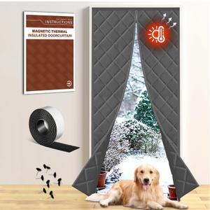 Insulated Magnetic Door Curtain for Winter, Thermal Door Cover with Triple-Layer Oxford Fabric, Windproof Cold Draft Blocker, Energy Saving Waterproof Curtain for Indoor Outdoor (Fit Door 30*82 Screen:33*84, Gray)