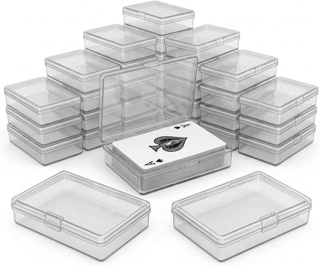 APACALI 30 Pack Playing Card Case, Clear Plastic Deck Box with 1.2mm Extra Thick Wall, Snap-Tight Storage Box Organizer for Trading Cards, Business Cards, Game Cards, 3.7x2.6x0.8 Inch