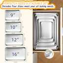 CEKEE Baking Sheet Set of 4, Stainless Steel Cookie Sheets for Baking, 0.8mm Heavy Duty Nonstick Baking Pans, 9/10/12/16 Inch Baking Trays for Oven, Non Toxic & Mirror Finish & Easy Clean