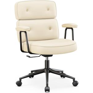 OLIXIS Ergonomic Home Office Desk Chair, PU Leather Computer Chair with Lumbar Support Adjustable Height Rolling Swivel Executive Task Armrests Chair, Off-White, 1pc