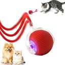Automatic Interactive Cat Toys Ball, Motion Activated Kitten Toys with Twitchy Tail, 3 Speed Modes & Rechargeable Battery, Fun Indoor Cat Enrichment Toys for Small Medium Large Cats (Red)