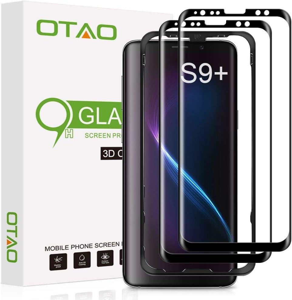 OTAO Galaxy S9 Plus Screen Protector Tempered Glass (2 Pack), 3D Curved Dot Matrix [Full Screen Coverage] Glass Screen Protector for Samsung Galaxy S 9 Plus with Installation Tray [Case Friendly]