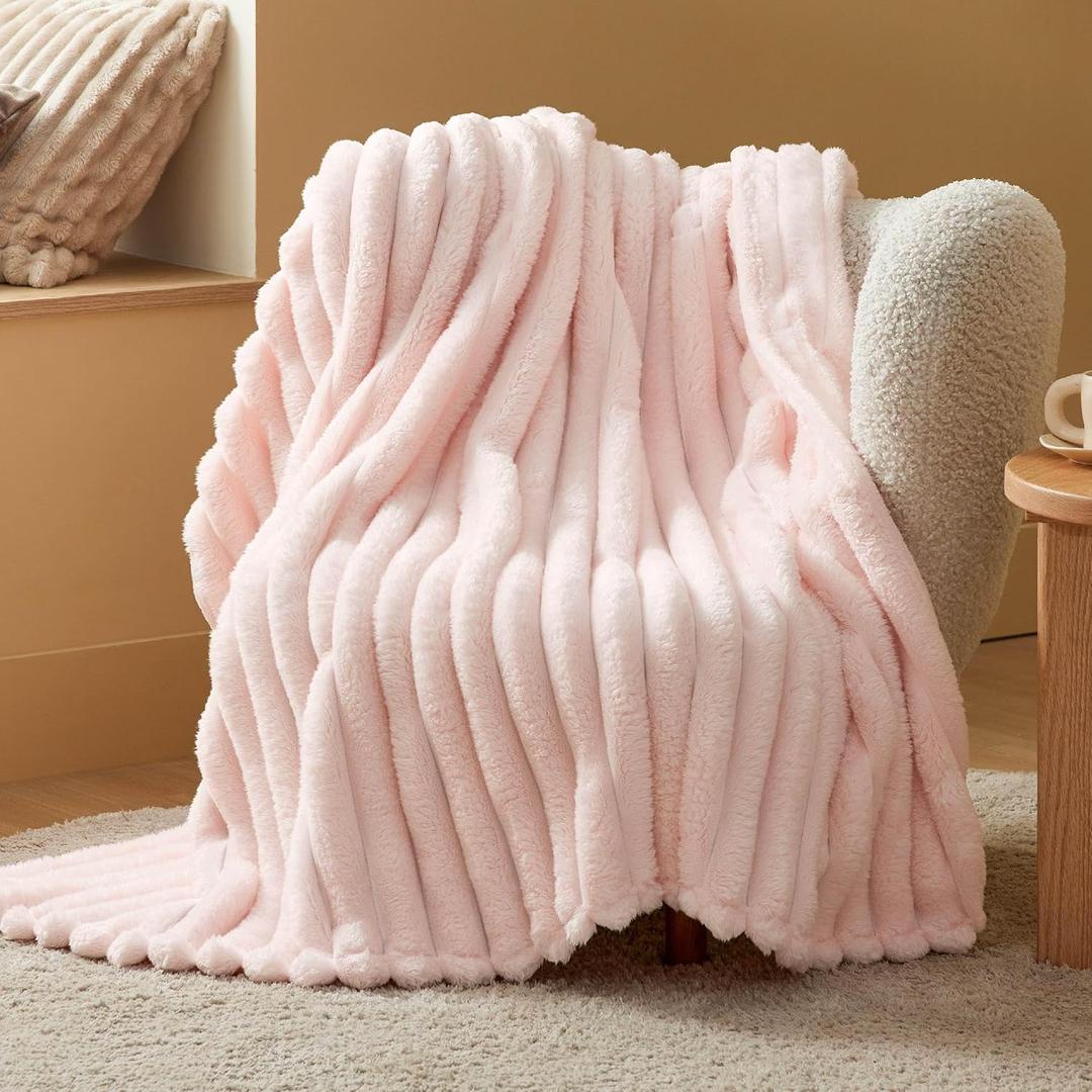 CozyLux Pink Fleece Throw Blanket 88x88 Soft Plush Flannel