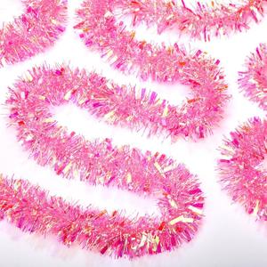 Dilunave 40 Feet Christmas Tinsel Garland Metallic Foil Twist Tinsel Garland Decoration for Christmas Tree, Wedding, Birthday and Party Hanging Decorations(Pink, Rainbow)