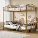 GarveeHome Metal Bunk Bed Twin Over Twin, Heavy Duty Bunkbeds Frame with Arched Guardrail and Safety Ladder, Sturdy Steel Bed for Kids Boys Girls, Space-Saving, No Box Spring Needed, Gold