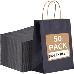 RACETOP 50 Pack 8x4.5x10.8 inch Medium Navy Blue Kraft Paper Bags with Handles Bulk, Gift Bags, Shopping Bag for Boutique, Wedding Party Favor, Merchandise, Retail, Small Business, Bulk