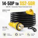 50FT 50 Amp RV Extension Cord, NEMA 14-50P to SS2-50R Twist Lock Power Cord, 6/3 + 8/1 STW Heavy Duty Outdoor Cord for RV, Trailer, Camper, Generator Connection, 125/250V