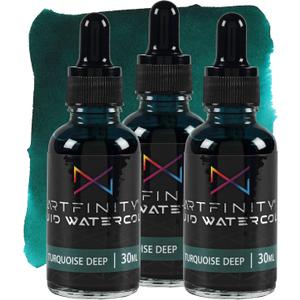 Artfinity Liquid Watercolor Paint 30 ml Bottle- 3 Pack, Turquoise Deep- Vibrant Dye-Based Liquid Watercolor w/Glass Pipette, Fast-Drying, Fine Art Paint for Calligraphy, Airbrushing & Traditional Art