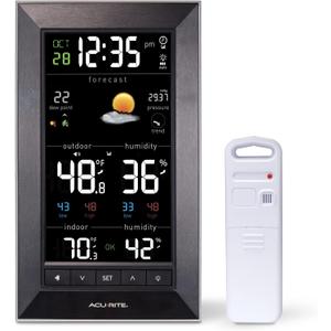 AcuRite Digital Vertical Weather Forecaster with Indoor/Outdoor Temperature, Humidity, and Date and Time (01121M) , BLACK