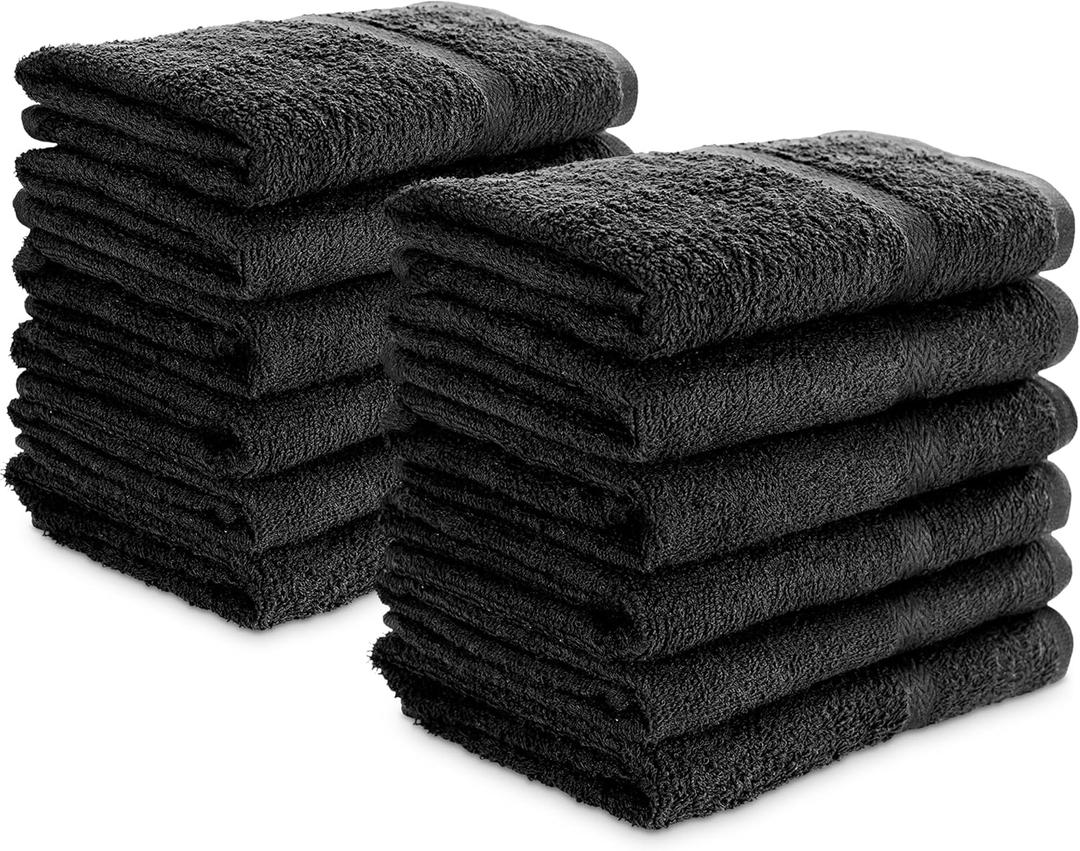 SIMPLI-MAGIC 79178 Cotton Hand Towels, 16"x27", Black, Not Bleach Proof, 12 Count
