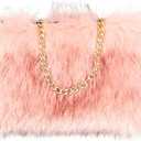 FHQHTH Faux Fox Fur Purse Fuzzy Handbags for Women Evening Handbags Al alloy Shoulder Strap (Pink With Brown Tips)