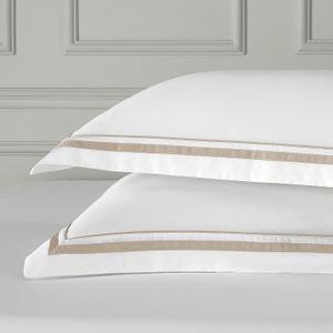 White Pillow Shams King Size Set of 2, 100% Cotton 400TC Sateen Luxury Hotel Pillow Cases, Pipping Oxford Pillowcases with Envelope Closure for Bedding Linen, 20x36 Inches (White with Khaki)