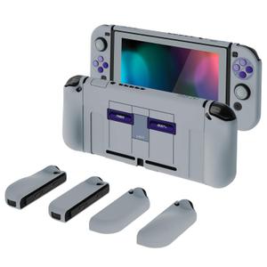 PlayVital AlterGrips Ergonomic Grips Cover for Nintendo Switch, [2 Design] Interchangeable Comfort Dockable Protective Case with Screen Protector & Thumb Grip Buttons Caps - Classics NES Style