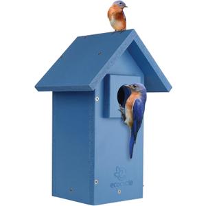 Bluebird Bungalow Recycled Plastic Bird House with Predator Guard and Clean-Out Door, Wild Bird House and Outdoor Décor, Blue Bluebird Bungalow Recycled Plastic Bird House with Predator Guard and Clean-Out Door, Wild Bird House and Outdoor Décor, Blue